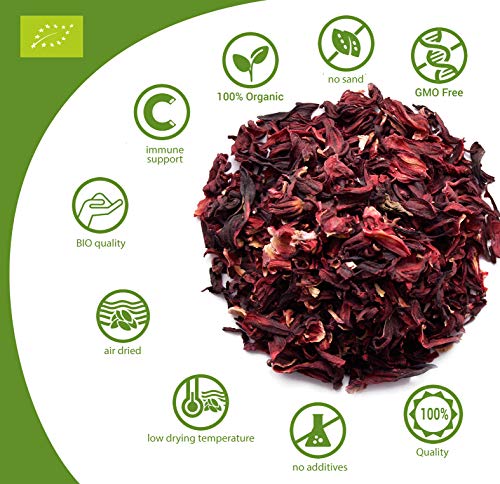 Flores de hibisco orgánicas HerbaNordPol | Egipcias | Hibiscus Premium | 1 Kg BIO | Pétalos sueltos grandes para té