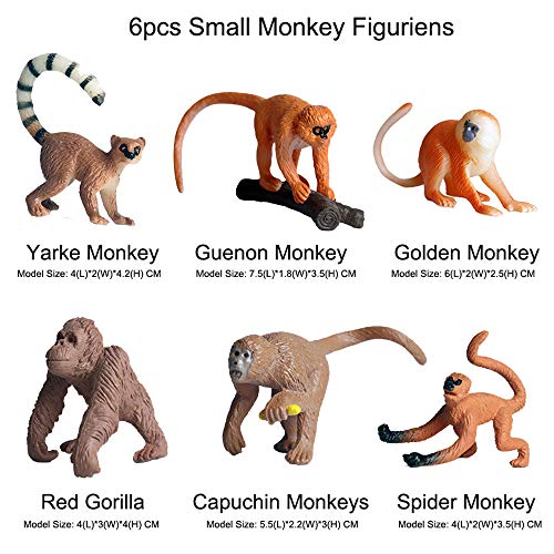 FLORMOON 6 Piezas pequeñas Figuras de Mono Realistic Juguete Animal Animal Figure Early Educational Toys Science Project Christmas Birthday Gift for Kids