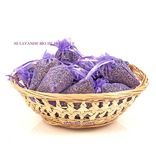 Flowers Story - Pack de 15 bolsitas de lavanda biológica comestible de Aix-En-Provence, bolsas de organza, contenido de cada bolsa 10 g, total 150 g