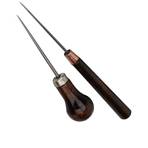 Flushzing 2 Piezas de Madera sólida de la manija Modo Exploración de la lezna de Cuero Craft Tela de Profesionales de Costura Herramientas de reparación de Costura