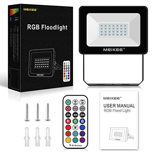 Foco Led RGB 36W, MEIKEE Foco Colores con Control Remoto, 4 Modos 16 Colores Foco Led Exterior, IP66 Impermeable Iluminación Decoracion para Patio, Fiesta, Navidad [Clase de eficiencia energética A++]