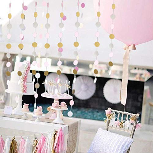 FOGAWA Guirnalda de Papel Decoración de Guirnalda con Purpurina y Lunares Darado Blanco Rosa para Boda Fiesta de Cumpleaños Pack de 5