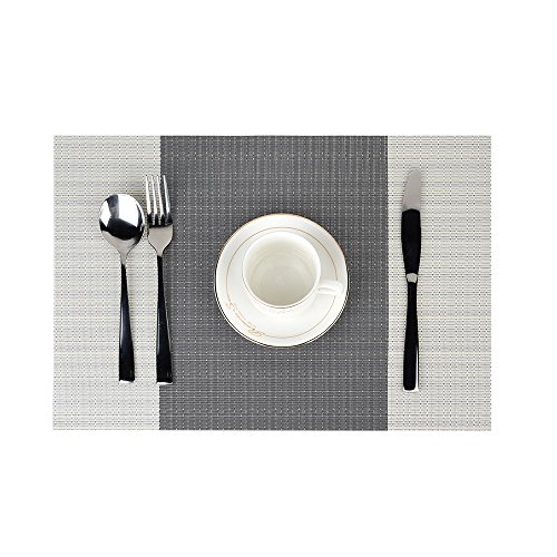 Fontic 6 Unidades 30x45cm Manteles Individuales Antideslizante de PVC Mantelitos Individuales - Antidesgaste y Lavable y Resistente Al Calor Antideslizante Fácilmente Almacenado (Rayas Grises)