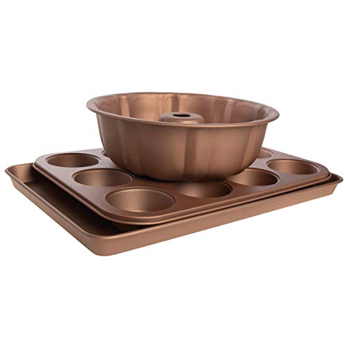Food & Wine (3 piezas) Set de utensilios para hornear antiadherentes Bundt Cake Pan Muffin Tin hornear bandeja bandeja bandeja horno bandejas antiadherente cocina hornear Set