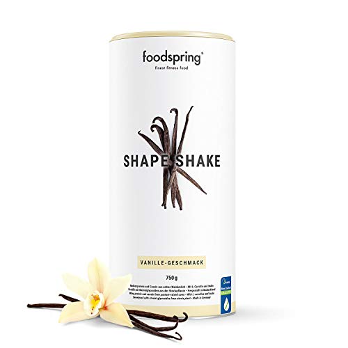 foodspring Shape Shake, Sabor Vainilla, 750g, Batido saciante, 100% proteína de suero de leche en polvo, Enriquecido con L-carnitina (quema grasas)