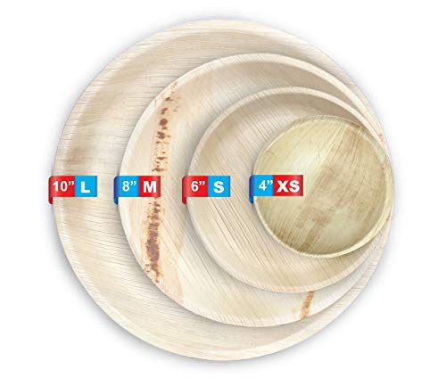 FOOGO Green 100 Platos de hoja de palma Desechable |20cm Ronda Duro| Vajilla Ecológico Biodegradable |Como platos de bambu, Platos de plástico, Platos de papel|Para la Fiesta de Bodas,Camping