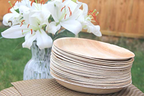 FOOGO Green 25 Platos de hoja de palma Desechable |25cm Grande Ronda Duro| Vajilla Ecológico Biodegradable |Como platos de bambu, Platos de plástico, Platos de papel|Para la Fiesta de Bodas,Camping