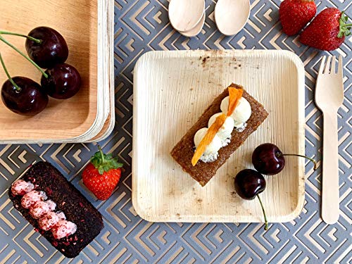 FOOGO Green 25 Platos de hoja de palma Desechable|15cm Plato de postre Cuadrado|Vajilla Ecológico Biodegradable|Como platos de bambu,Platos de plástico,Platos papel|Para la Fiesta de Bodas,Camping