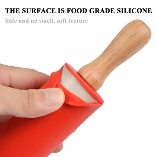 FOROREH Rodillo de Silicona Antiadherente para Hornear Pizza Galletas Pastelería Panadero, Rodillo Amasar de Madera de Cocina Ideal para Rodillo de Masa, 2 rodillos S & M