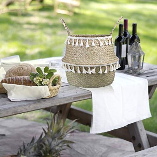 Foxlove Cesta De Almacenamiento Tejida A Mano Cesta De Lavandería Cesta De Vientre De Pasto Marino Para Plantas De Almacenamiento Cesta De Maceta Y Cesta De Lavandería, Picnic Y Comestibles | 24x28 Cm