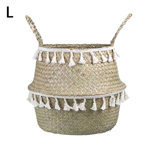 Foxlove Cesta De Almacenamiento Tejida A Mano Cesta De Lavandería Cesta De Vientre De Pasto Marino Para Plantas De Almacenamiento Cesta De Maceta Y Cesta De Lavandería, Picnic Y Comestibles | 24x28 Cm