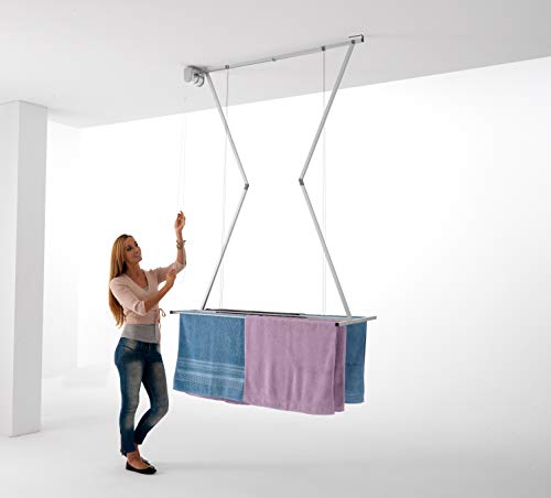 foxydry Mini Tendedero de Techo, Tendedero de Techo Vertical Abatible en Aluminio y Acero (Gris, 150)