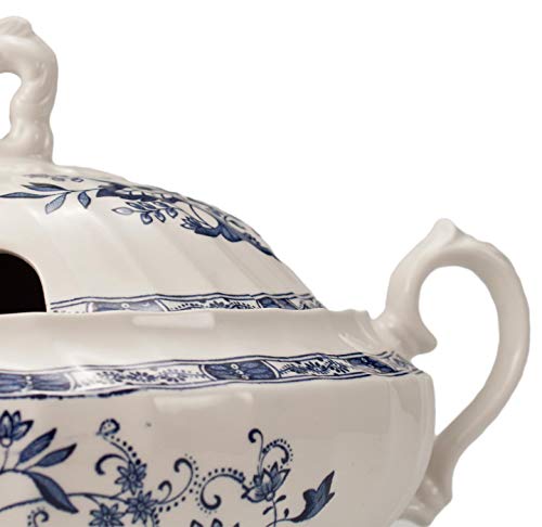 FranquiHOgar Sopera de Porcelana con Tapa, Bowl para sopas Clásica con Dibujos Azul | Churchill