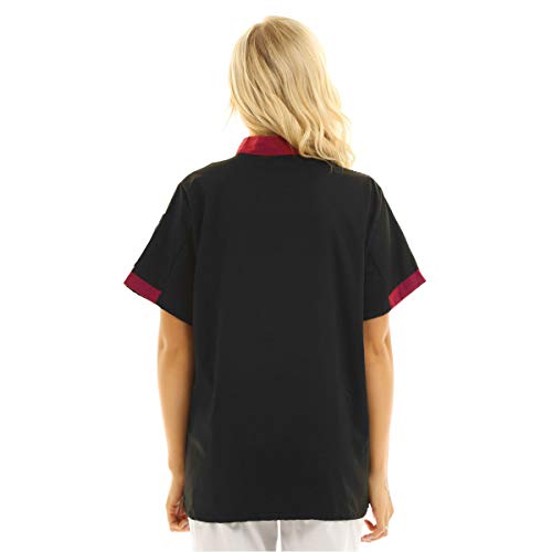 Freebily Unisexo Camisa de Cocineros Camareros Chef Uniforme Mandarin de Trabajo Cocina Hotel Restaurante Chaqueta Llaboral Profesional Mangas Cortas Doble Pecho Negro XL