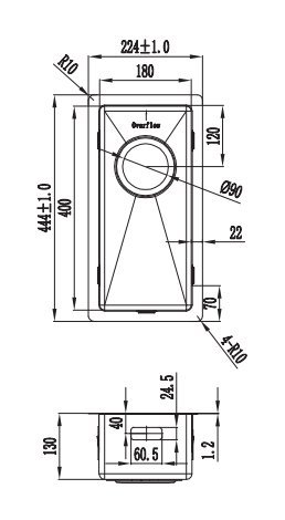 Fregadero de Cocina Pequeño Mizzo Linea 18-40 | Acero Inoxidable 304 | Mueble de 30 cm | Montaje Bajo o Sobre Encimera o al Ras | Radio 10mm | 1 Seno