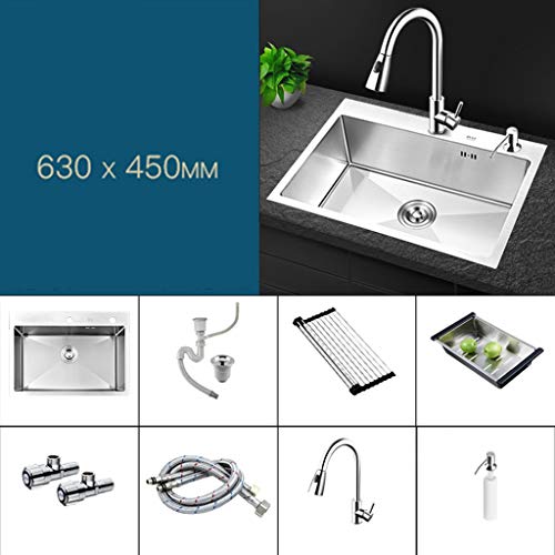 Fregadero de la Cocina del Acero Inoxidable 304 Solo Undermount Hecho a Mano Cepillado Drenador de Dibujo sin Costura Fregaderos Grandes Platos de Lavado 11.4 (Size : 630X450cm)