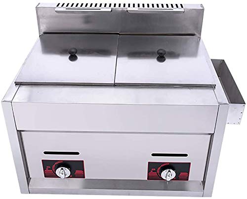 Freidora comercial de 20L Freidora de gas Cesta doble Encimera de doble tanque Freidora francesa de acero inoxidable para restaurantes