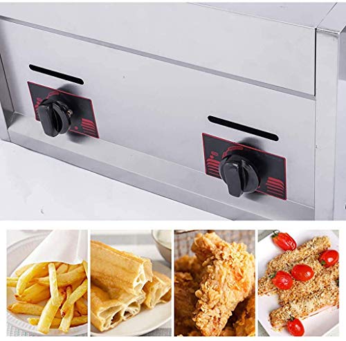 Freidora comercial de 20L Freidora de gas Cesta doble Encimera de doble tanque Freidora francesa de acero inoxidable para restaurantes
