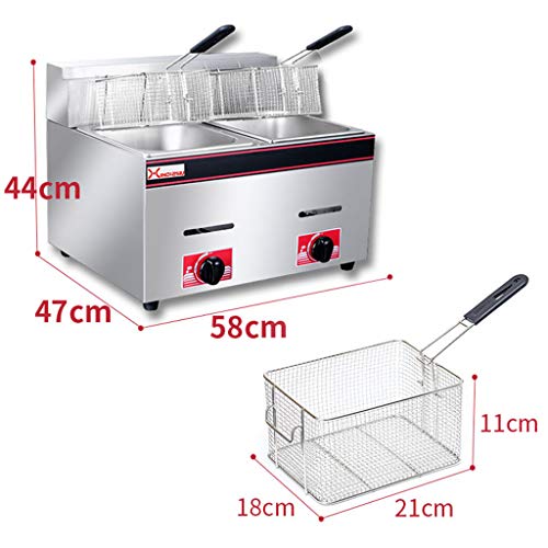 Freidora de Gas Comercial, freidora de Doble Cilindro de 20 l, máquina de Papas Fritas, Filete de Pollo Frito, freidora de Gas Natural, Encendido por Pulso, Calentamiento rápido, para restaurantes d