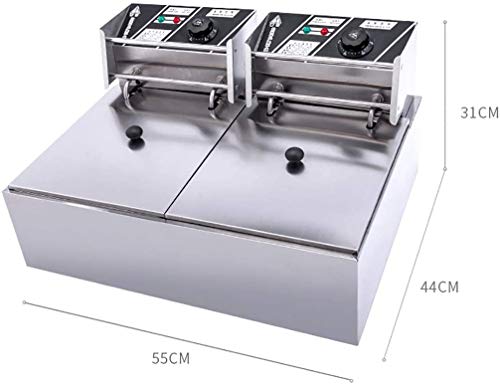 Freidora eléctrica 20L, sartén eléctrica de sobremesa de acero inoxidable, con tapa y cesta para freír, control de temperatura, 5KW