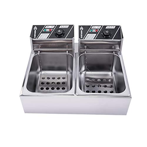 Freidora eléctrica 20L, sartén eléctrica de sobremesa de acero inoxidable, con tapa y cesta para freír, control de temperatura, 5KW