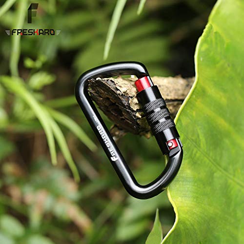 FresKaro 2019 Nuevo 2pcs Giro Cierre Mosquetón Clips, Clasificación de Peso 2645lbs, Mosquetones de Aluminio Auto-Lock, para Las Hamacas, Columpio de Yoga, Cámping, Llavero, Perros Seguros, Negro