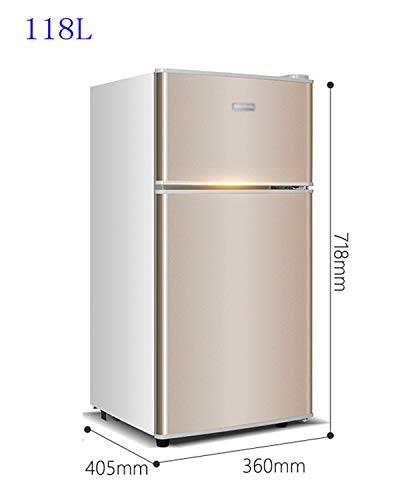 FRIDGE Pequeño Refrigerador De Doble Puerta | Nevera De Congelación del Hogar | Nevera De Mostrador | Energía Baja A + (118L, Plata/Oro)