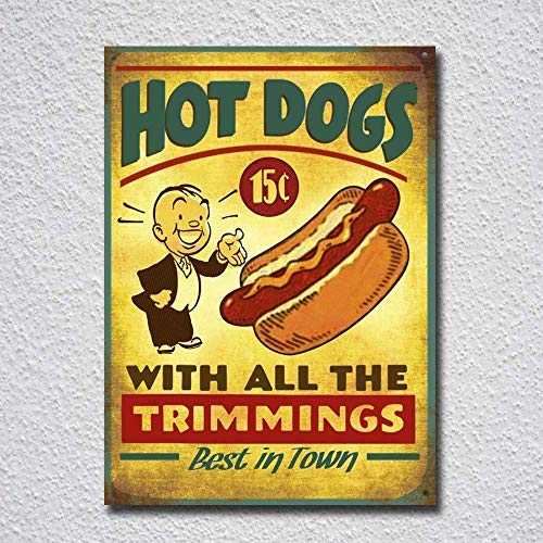 FRITEER Hot Dogs - Cartel de pared de metal pintado para pared, decoración de bar, hogar, boda, pub, 20,3 x 30,5 cm
