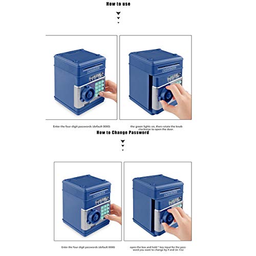 Frontoppy Hucha Contadora, Hucha Electrónica, contraseña, Cerdito, Hucha de Monedas, Juguetes de los Regalos para Niños con Sonido (Cajero automático-Azul)