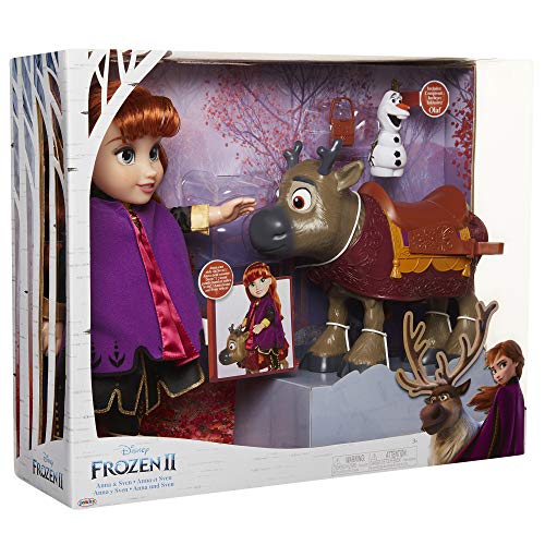 Frozen 2- Disney Muñeca Princesa Anna con Figuras de Olaf y el Reno Sven de Frozen II Set, Color replicas de la película, Talla Única (Glop Games 207164)