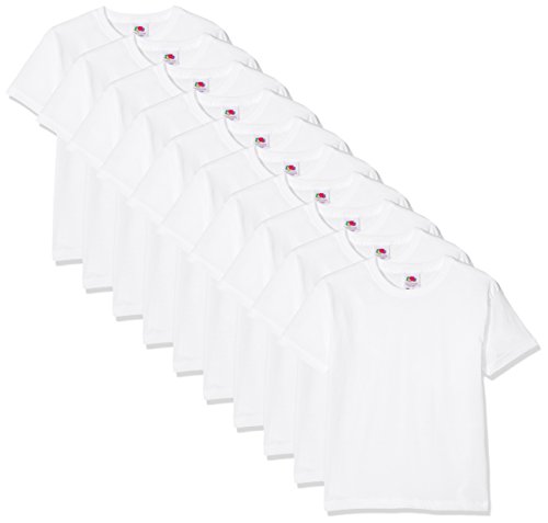 Fruit of the Loom Kids 10 Pack T-Shirt Camiseta, Blanco, 7-8 Años (Pack de 10) para Niños