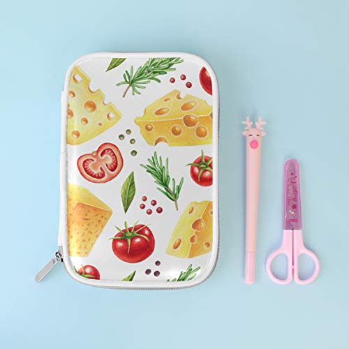 Fruta Tomates Quesos Patrón sin costuras Colorido Múltiples Grandes Lápiz de cuero Bolso Bolsas Estuche Cosmético de viaje Billetera con pasaporte