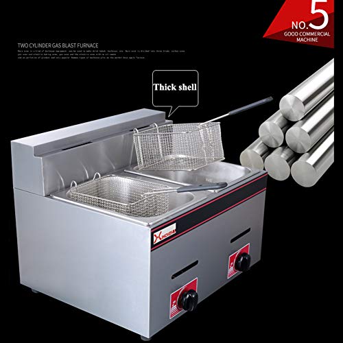 frying pan Freidora De Gas Natural, Freidora Comercial 3 Cabezales De Cocina E Ignición De Pulso 20L De Gran Capacidad 2 Freidora De Pollo De Acero Inoxidable