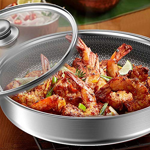 Frying pan Sartén Antiadherente Duradera De Acero Inoxidable 316 Sartén, para Cocina De Inducción, Estufa De Gas Y Estufa Eléctrica De Cerámica, Etc.con Tapa De Acero Inoxidable (Diámetro: 28 Cm)