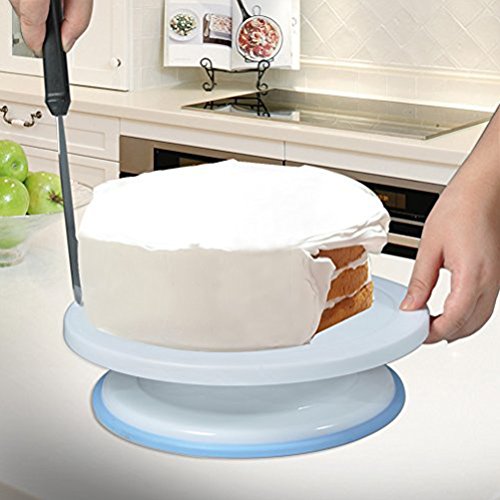 FuCaiLai - Soporte giratorio para tartas con 2 espátulas de glaseado y 3 cucharillas de glaseado, blanco, 11" (28 cm)