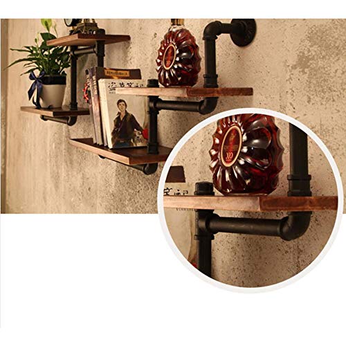 FUFU Tubería Industrial Estante De Almacenamiento De Pared Tubos Antiguos Madera Soporte Flotante, con Soporte De Metal, Apariencia Anticuada (4 Pisos)