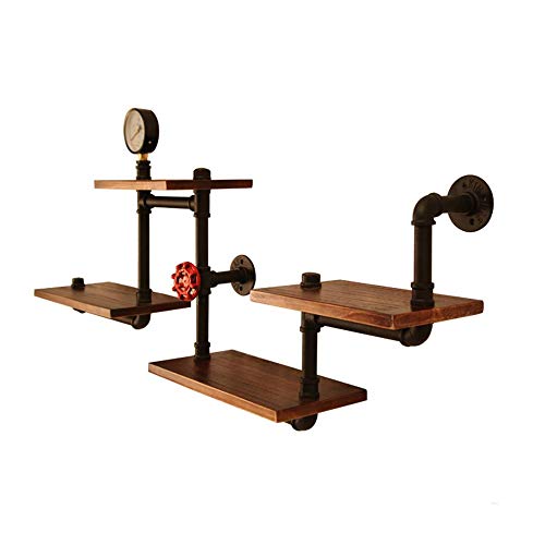 FUFU Tubería Industrial Estante De Almacenamiento De Pared Tubos Antiguos Madera Soporte Flotante, con Soporte De Metal, Apariencia Anticuada (4 Pisos)