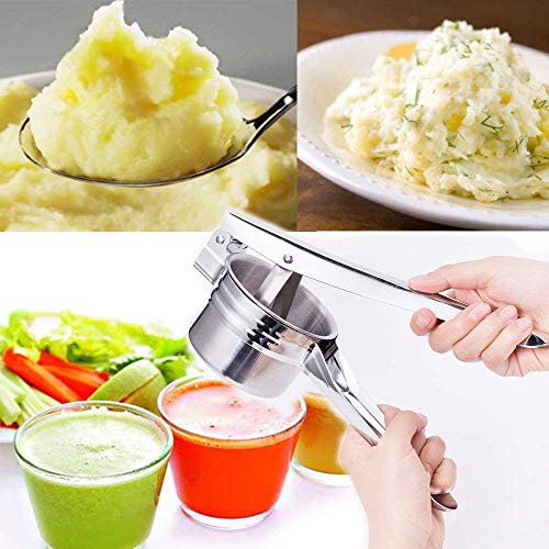 FUKTSYSM Prensador de Patatas - Triturador de Patatas Prensador de Patatas y Fruta de Acero Inoxidable para alimentos cocinados Fruta Profesional con 3 Discos Intercambiables (Fino/Medio/Grueso)