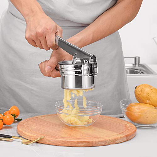FUKTSYSM Prensador de Patatas - Triturador de Patatas Prensador de Patatas y Fruta de Acero Inoxidable para alimentos cocinados Fruta Profesional con 3 Discos Intercambiables (Fino/Medio/Grueso)