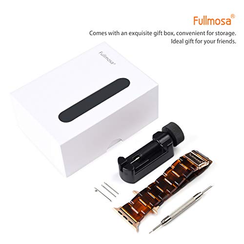 Fullmosa 7 Colores Correa de Resina Compatible con Apple Watch de 38mm 40mm 42mm 44mm, Correa Reloj para iWatch Band Serie 5, Serie 4, Nike+ Deporte, 44mm Ámbar Oscuro/Herraje Oro