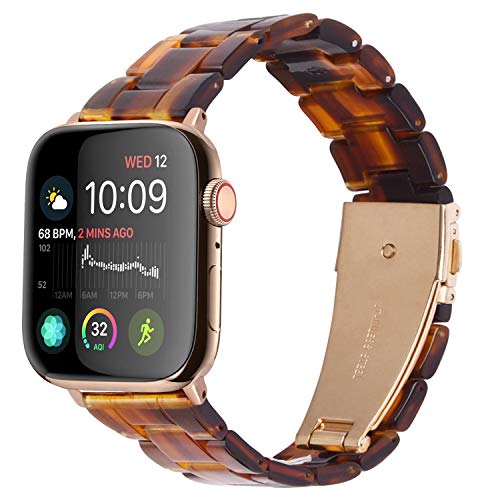 Fullmosa 7 Colores Correa de Resina Compatible con Apple Watch de 38mm 40mm 42mm 44mm, Correa Reloj para iWatch Band Serie 5, Serie 4, Nike+ Deporte, 44mm Ámbar Oscuro/Herraje Oro