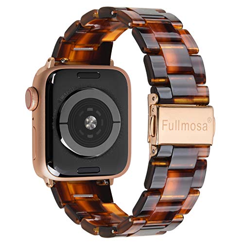 Fullmosa 7 Colores Correa de Resina Compatible con Apple Watch de 38mm 40mm 42mm 44mm, Correa Reloj para iWatch Band Serie 5, Serie 4, Nike+ Deporte, 44mm Ámbar Oscuro/Herraje Oro