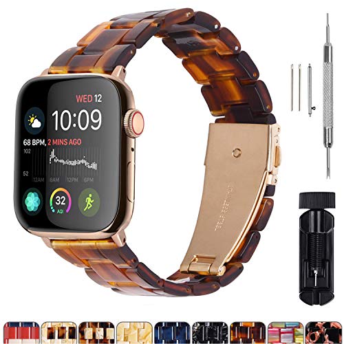 Fullmosa 7 Colores Correa de Resina Compatible con Apple Watch de 38mm 40mm 42mm 44mm, Correa Reloj para iWatch Band Serie 5, Serie 4, Nike+ Deporte, 44mm Ámbar Oscuro/Herraje Oro