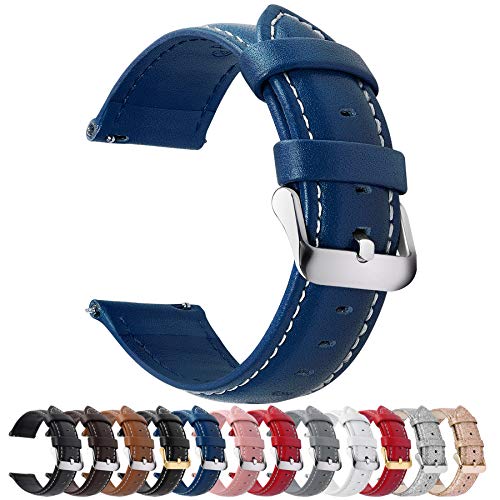 Fullmosa Axus Correa Piel, 12 Colores para Correa Reloj, Huawei Samsung Correa/Banda/Pulsera/Strap 14mm 16mm 18mm 19mm 20mm 22mm 24mm, Azul Oscuro + Hebilla de Plata, 20mm