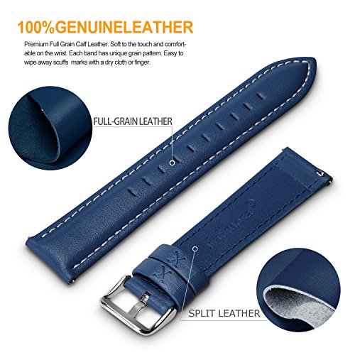 Fullmosa Axus Correa Piel, 12 Colores para Correa Reloj, Huawei Samsung Correa/Banda/Pulsera/Strap 14mm 16mm 18mm 19mm 20mm 22mm 24mm, Azul Oscuro + Hebilla de Plata, 20mm