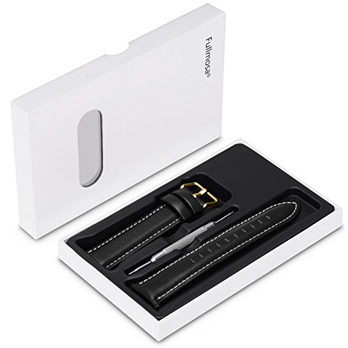 Fullmosa Axus Correa Piel, 12 Colores para Correa Reloj, Huawei Samsung Correa/Banda/Pulsera/Strap 14mm 16mm 18mm 19mm 20mm 22mm 24mm, Negro + Hebilla de Dorada, 22mm