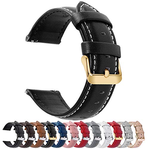 Fullmosa Axus Correa Piel, 12 Colores para Correa Reloj, Huawei Samsung Correa/Banda/Pulsera/Strap 14mm 16mm 18mm 19mm 20mm 22mm 24mm, Negro + Hebilla de Dorada, 22mm
