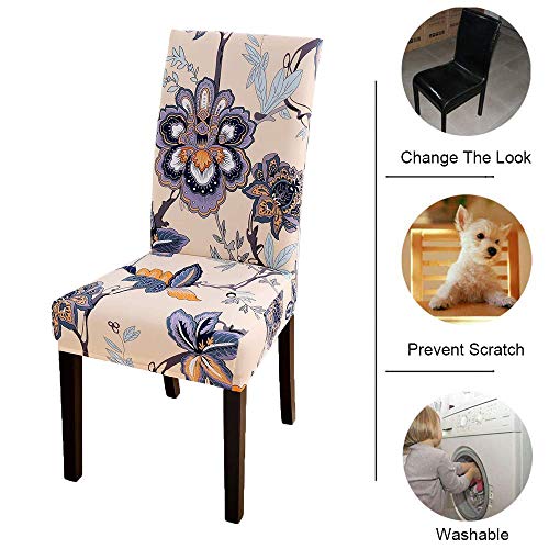 FUMEI Fundas de Sillas de Comedor, Elasticas y Lavables para Proteger Silla Modern Bouquet de la Boda, Hotel, Decor Restaurante (Amapola, Pack de 6)