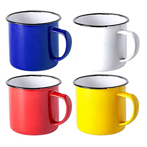 FUN FAN LINE - Set de Tazas metálicas Vintage o Retro presentada en Caja Individual (Multicolor, 4 Tazas)