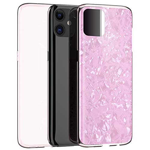 Funda Compatible con iPhone 11,Cover 360 Grados Todo Incluido Patrón de Concha Papel Suave TPU Silicona Transparente Ultrafina Flexible Ligero Goma Anti-caída Protección Case Bumper,Rosado